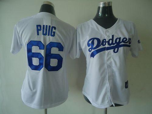 Dodgers #66 Yasiel Puig White Women's Fashion Stitched MLB Jersey - Click Image to Close